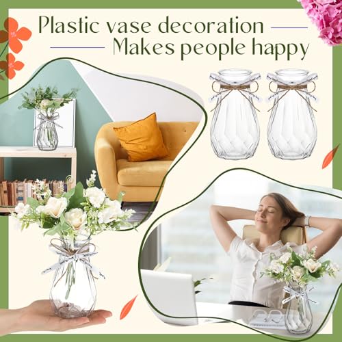 Bokon Set of 12 Pcs Small Plastic Bud Vases in Bulk with Gift Wrapping Ribbon, Vases for Flower, Wedding Centerpieces for Home Decor, Living Room, Office Decoration, Housewarming Party Gift (Clear)