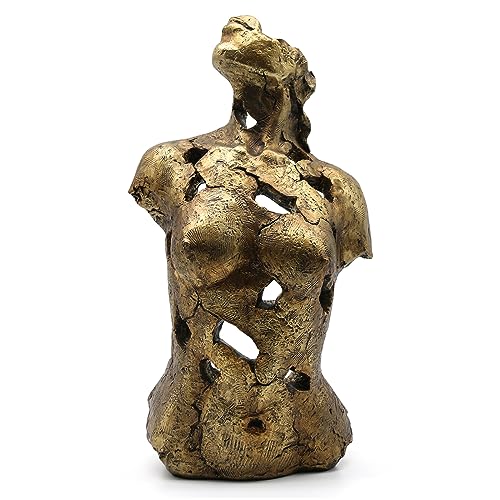 Lukitas Abstract Female Bust Statue and Sculpture, Lady Figurine Art Decor, Aesthetic Ornament for Office Living Room Bedroom, Golden, Resin 16" - color: Golden
