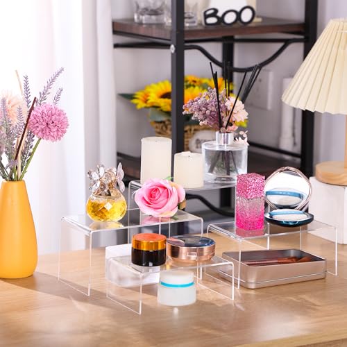 Chuangdi 20 Pcs Acrylic Display Risers, Clear Product Stand, Jewelry Display Riser Shelf Showcase Fixtures for Figure Dessert Cupcake Candy Action Showcase(Extra Large Set) - color: Clear, size: Extra Large Set