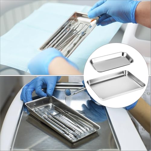 QWORK Stainless Steel Instrument/Tool Organizer Trays, Service Trays (3 x Small Size, 1 x Large Size