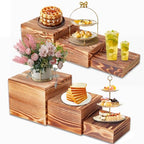 Garvee 6 Pack Wooden Risers Display Stands, 5/6/7/8/9/10 in Square Wood Cake Cupcake Stands, Buffet Food Risers, Decorative Wooden Crates for Party, Wedding, Christmas Decor, Brown
