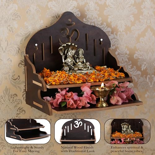 Wooden Wall Mounted Hanging Puja Temple|Wooden Mandir| Pooja Stand |Pooja Mandir for Home& Office|Temple for Festivals| Gifting Purpose - size: Double Stand Wooden Temple