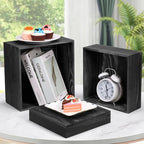 6 Pack Wooden Risers Display Stands Square Food Risers for Buffet Party Rustic Wood Cake & Cupcake Stands Nesting Box Wooden Crates for Display - color: Black