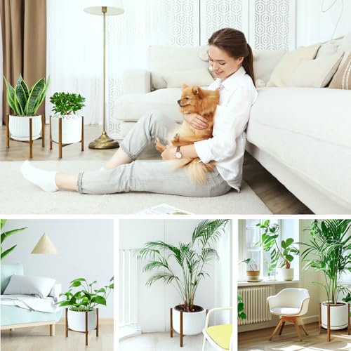 Airpark Adjustable Plant Stand Indoor, Metal Mid Century Modern Plants Stands, Stable Plant Holder Indoor Outdoor Corner, Fit 8 9 10 11 12 inch Pots,Brown Wood-Grain (Pot & Plant Not Included) - color: Brown Wood-Grain