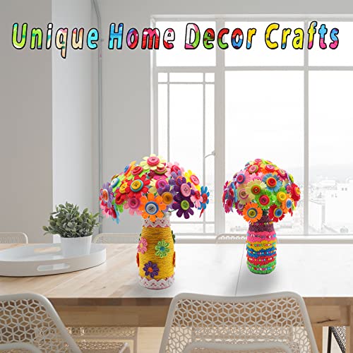 7july Crafts for Girls Ages 6-10 Make Your Own Flower Bouquet with Buttons and Felt Flowers, Vase Art and Craft for Children - DIY Activity Christmas Birthday Gift for Girls Age 6 7 8 9 10 Year Old