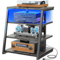 Armocity 4-Tier AV Media Stand with Power Strips, Stereo Stand with LED Lights, Rack Audio Tower with Adjustable Shelves, Small Entertainment Center, 30'', Grey Oak - color: Grey Oak, size: 30" (H)