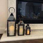 Allgala 3-PC Lantern Set 24 Inch Jumbo Deluxe Modern Indoor/Outdoor Candle Lantern Set Black Stainless Steel Frame Tempered Glass Pyramid Top for Garden Poolside Fireplace Wedding - color: Pyramid Top Black