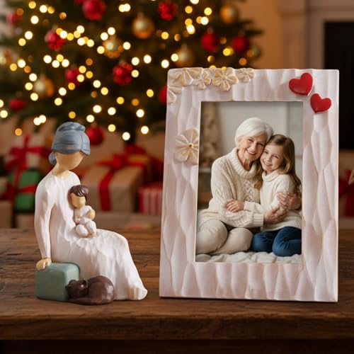 NAN ZAI NAN FANG Grandma Birthday Gifts Thoughtful Valentine Christmas for Grandma 5.9" Resin Sculpture Hand-Painted Grandmother Gifts from Grandkids Statues for Home Decor(Frame for Free) - style: Grandma and Child Set