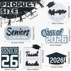 10 Pcs Graduation Tiered Tray Decor Set Senior Class of 2026 Table Decorations Senior Hat Gown Wood Sign for Tiered Tray and So the Adventure Begins Graduation Gifts for College Students - style: Graduation