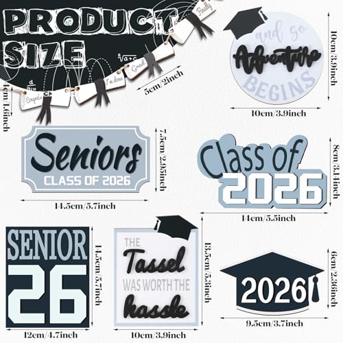 10 Pcs Graduation Tiered Tray Decor Set Senior Class of 2026 Table Decorations Senior Hat Gown Wood Sign for Tiered Tray and So the Adventure Begins Graduation Gifts for College Students - style: Graduation