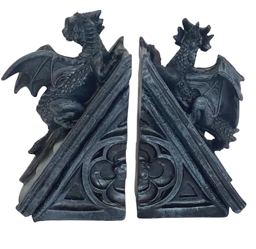 Bellaa Gothic Dragon Stone Finish Medieval Bookends - color: Z Black