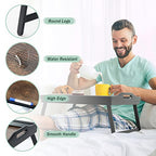 2 Pack Bed Tray Table Breakfast Trays Serving Tray Bamboo Bed Laptap Floding Legs with Handles and Phone Holders - style: 2 pack(Dark brown with black legs)