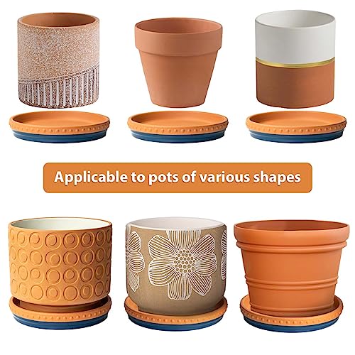 YBX 8-inch Plant Saucer Premium Terracotta Saucer Round Ceramic Plant Trays, Pack of 2 (Navy/Terracotta) - color: Navy/Terracotta