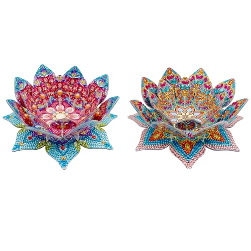 2Pcs DIY Diamond Art Painting Candlestick Holders Mandala Flower Shape Desk Candle Tray Tabletop Ornaments for Wedding Festival and Party Home Table Centerpiece - color: 2pcs