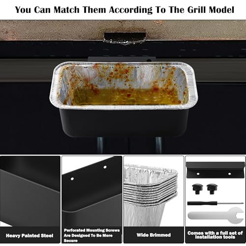 Grill Grease Catcher for Blackstone Griddle with 10 Pack Grease Cup Liners Aluminum Foil Tray Pan Drip Tray Pan for 17, 22, 28 & 36 inches Griddle (Short Hook) - color: Short Hook
