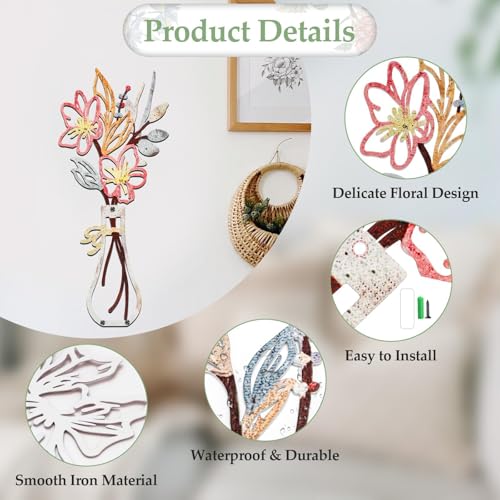 EEEKit 3 PCS Metal Flower Vase Wall Art, 5.9x13.7 Inch Minimalist Floral Wall Hanging Decor, Floral Wall Decor for Housewarming Gifts