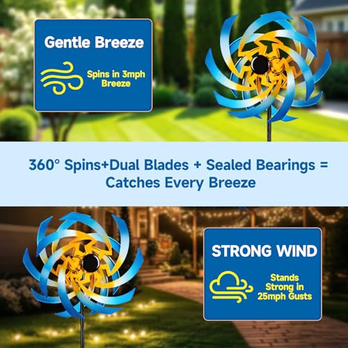 Wind Spinners Outdoor Garden Decor, 360°Metal Kinetic Wind Sculpture Spinner, 16W*76H inch Windmill for Yard, Patio, Backyard, Garden Gifts for Women - color: Blue