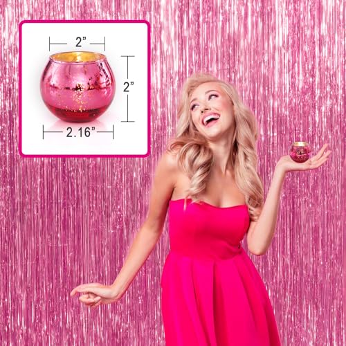 LAMORGIFT 12 Pcs Hot Pink Candle Holders for Barbie Birthday Party Decorations- Summer Bridal Shower Decorations, Votive Candle Holders for Wedding, Pink Candle Centerpieces for Disco, Cowgirl Party - color: Hot Pink