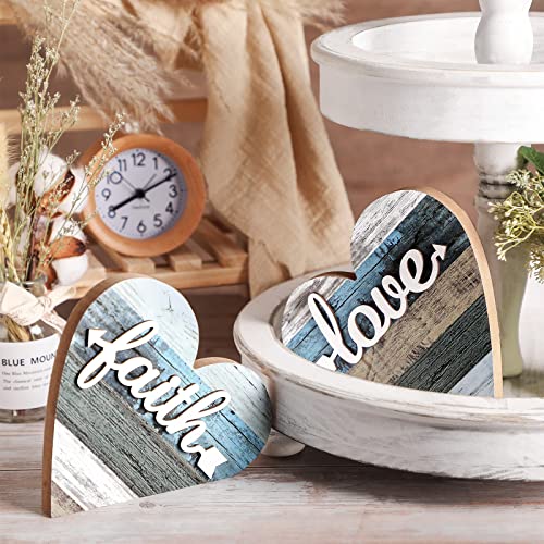 Jetec 2 Pcs Rustic Wooden Heart Table Decor, Daisy Farmhouse Home Decor, Bless This Home & Be Kind Sign for Living Room, Dining Room, Shelf & Mantel, Ideal Housewarming & Birthday Gift(Love Style) - style: Love Style