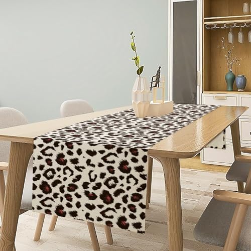 Red Black Leopard Print Table Runner Primitive Farmhouse Tablerunner for Kitchen Cafe Dining End Table Sofa Holiday Wedding Home Decor 13x36in - color: Fur-10, size: 13x36in