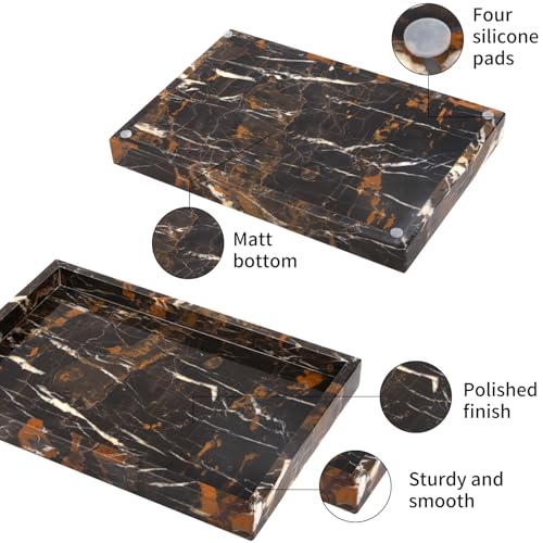 Marble Bathroom Vanity Tray, Natural Luxury Vanity Home Kitchen Bathroom Table Tray, Stone Decorative Countertop Dresser Trays for Key Coffee Perfume Jewelry Makeup (Black Gold, 12"x 8" x1.2") - color: Black Gold, size: 12" x 8" x 1.2"