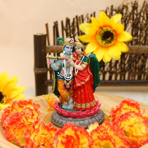 alikiki India Idol Radha Krishna Figurine - 3.9”H Hindu Murti God Krishna Radha Statue for Car Dashboard Decor Home Office Temple Mandir Altar Shrine Pooja Decor Diwali Spiritual Gifts - size: 3.9”H