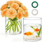 TBWIND 2Pcs Glass Cylinder Vases for Centerpieces, 6" x 4.7" Wide Mouth Flower Vase Hurricane Glass Candle Holders, Clear Vases Bulk with 2 Floral Tapes for Floating Candles Wedding Party Home Decor - size: 6" x 4.7" Wide Mouth