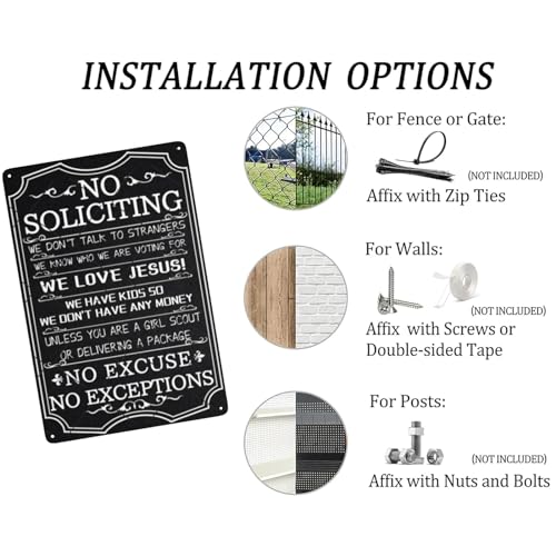DZQUY No Soliciting Warning Sin No Excuses No Exceptions Metal Sign Vintage Art Tin Sign House Office Wall Decor Sign For Home Decor Go Away Sign 8x12 Inch