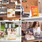 8.5 x 11 Acrylic Sign Holder with Wood Base - Tabletop Display Menu Stand - Clear Plastic L/T Shape Vertical or Slant Back Paper Holders - 3 Pack - style: 8.5x11in 3pack
