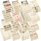 Landical 32 Pcs Jewelry Tray Velvet Stackable Jewelry Organizer Trays Drawer with Divider Earring Ring Necklace Display (Beige)