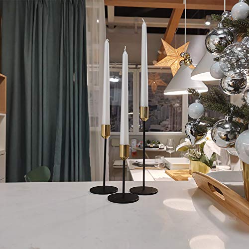 Candle Holders,Set of 6 Candlestick Holders for Taper Candles, Brass Gold Black Modern Decorative Candle Stick Holder for Table, Mantel, Wedding, Dinning, Party(Candles are not Included) - color: Black+gold, size: Set of 6 Pcs