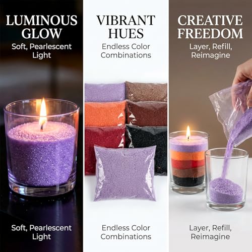 Sukh Candle Sand and Wicks - 430G(0.94lb) Sand Candles with Wicks Purple, Orange, Black, Red, Brown Refillable Candle for Weddings, Parties - color: Mixed Colours 1