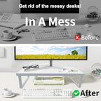 Stable Wood Computer Monitor Stand for Desk Organizer, Anti-slip Computer Riser Monitor Shelf for PC Laptop Notebook Home & Office (White)