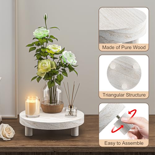Wood Plant Stand Indoor Outdoor, 12/10/8/6" Round Wood Riser for Decor Wooden Stool Display Stand Flower Pot Holder Small Planter Tray Modern Potter Decorative for Desktop Counter Room - color: Washed White-4pcs