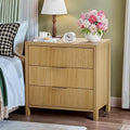 Fluted Nightstand, 23.7'' Wide Night Stand with 3 Drawers, Mid-Century Modern Bedside Table with Handles, Wood End Table for Bedroom, Oak - color: Oak