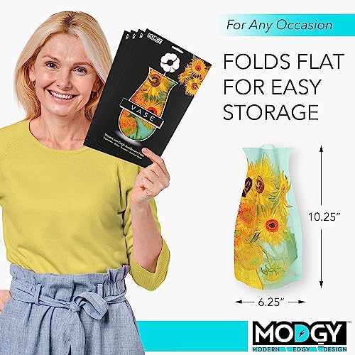 MODGY Expandable Flower Vase, Plastic Decorative Modern Foldable Printed Vases for Centerpieces for Wedding, Dining Table, Home Decor, Living Room, Bathroom, Office, Sunflowers, 4 Pack - style: 4 Pack