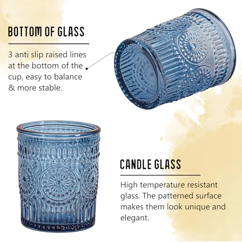 24 Pcs Blue Glass Votive Candle Holders, Tealight Candle Holders for Table Centerpieces, Vintage Candle Holder Bulk, Boho Wedding, Home, Bridal Shower, Birthday Party Table Decor (Blue) - color: Blue