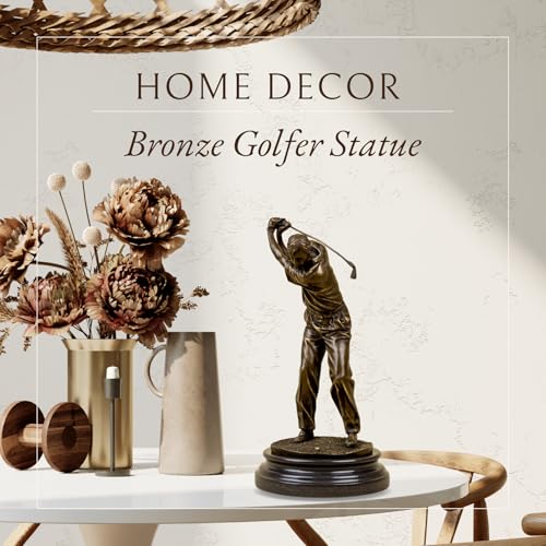 12.6'' Golf Man Bronze Statue, Classical Golfer Bronze Figurine Sculpture Ornament with Marble Base Modern Art Crafts for Home Office Decor Gift - size: 12.6" Man