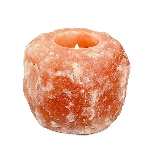 Pride of India Himalayan Pink Salt Rock Light Holder | Natural Crystal Candle Holder for Home Decor, Meditation & Relaxing Ambience | Handcrafted Votive Candle Holder for Living Room & Gifting - color: Pink Salt Crystal Tea Light Holder - Natural Single H