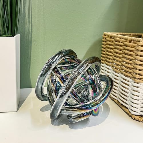 Glass Knot Teal Decor Ball - 5 Inch Hand Blown Infinity Sculpture Orbit Home Decor Table Decoration Interio Art - color: Black, size: 5-Inch Diameter