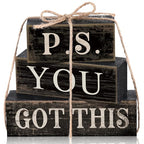 Yuntau 4 Pcs Farmhouse Motivational Office Desk Black Decor P. S. You Got This Wooden Tabletop Inspirational Tiered Tray Decorations Rustic Sign Block Gift for Women Home Kitchen Shelf - style: Got This
