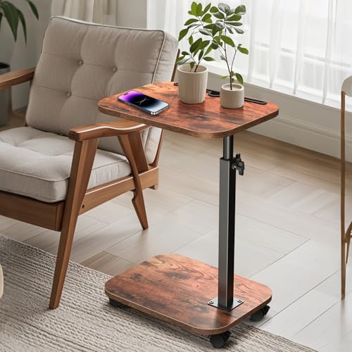 XNSDXV Sofa Tray Table for Couch, 360°Swivel TV Tray for Small Spaces, Adjustable Height Side Tables for Eating, C Shaped End Table for Livingroom, Bedroom, Sofa, Bed, Snack
