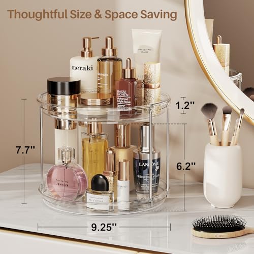 LAMU 2 Pack 2 Tier Lazy Susan Turntable Organizer 9.25'' Rotating Spice Rack Organization for Cabinet, Kitchen, Pantry, Countertop, Bathroom, Vanity, Medicine Cabinet Organizer, Clear - color: Clear, size: 9.25in 2 Pack