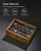 SONGMICS 10-Slot Watch Box, Watch Display Case with Large Glass Lid, Removable Watch Pillows, Velvet Lining, Gift Idea, Rustic Walnut UJOW100K01 - color: Rustic Walnut, size: 1 Layer 10 Slot