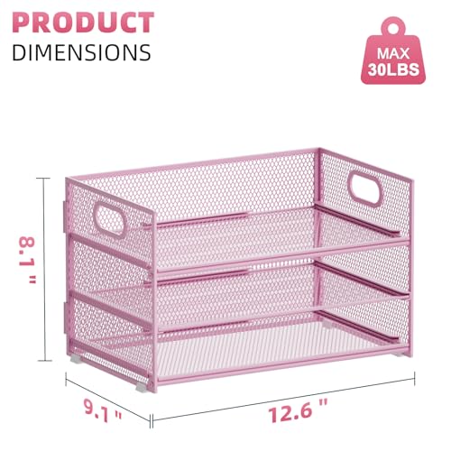 Marbrasse 3 Tier Paper Organizer Letter Tray, Mesh File Organizer with Handle, Paper Sorter Desk Organizer for Home Office Supplies - 2p Pink - color: Pink - 2p