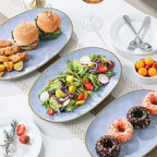 Ceramic Oval Serving Platter: 15.6/14.3/12.9 Inch Large Serving Dishes for Entertaining Party, Turkey, Steak, Ham, Microwave Dishwasher Safe, Blue - color: Blue, size: Oval