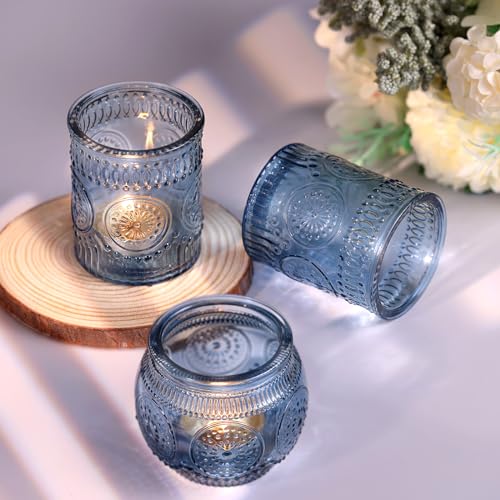 DARJEN 24Pcs Blue Votive Candle Holders - Glass Candle Holder for Party Decoration, Tea Lights Candle Holder for Wedding Shower & Gift - color: Blue