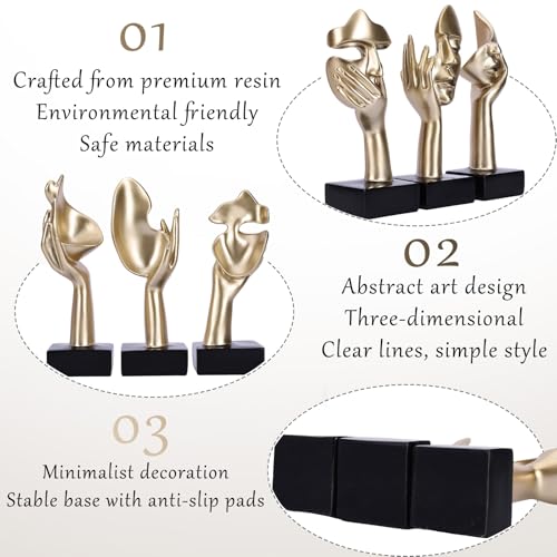 3 Pcs Thinker Large Statue Set - Black Glod Art Abstract Home Accent Figurines for Living Room, Bedroom, Shelves, Office Desktop, Coffee Table Decor, Gift for Women (3 Pcs Black Glod, 9") - color: 3 Pcs Gold, size: 9"