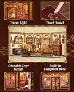 Book Nook Kit, DIY Miniature Music Workshop-Themed, 3D Wooden Puzzle Dollhouse with LED Lights, Bookend & Creative Bookshelf Decor, Craft Gifts for Family and Friends & Music Lovers (Bach Strings) - style: Bach String