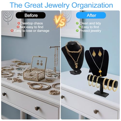 ‌4-Piece Jewelry Stand and Display Set‌,Black velvet,necklace display and bracelet display,exhibidores para joyeria.